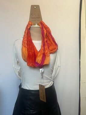Vibrant Orange & Pink Vintage Infinity Scarf - Fashion Accessory